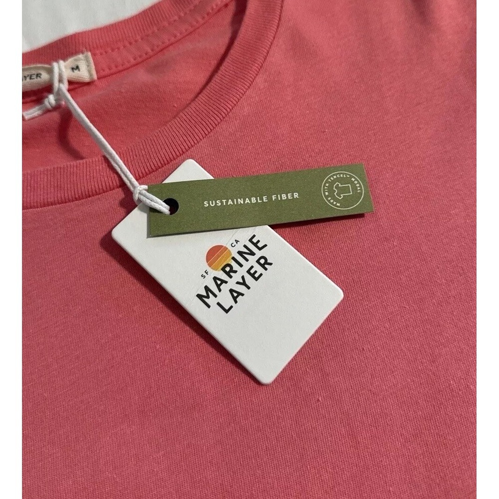 Marine Layer Jacob Long Sleeve Crew Tee Shirt Men's Sz Medium White Lime Peach M
